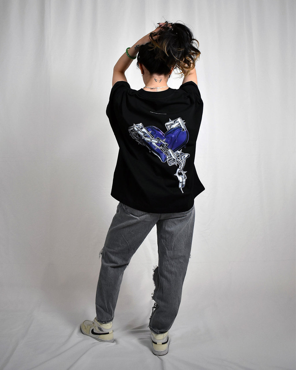 VALNCIA Black Cropped Chrome Tee — “Chained Heart”