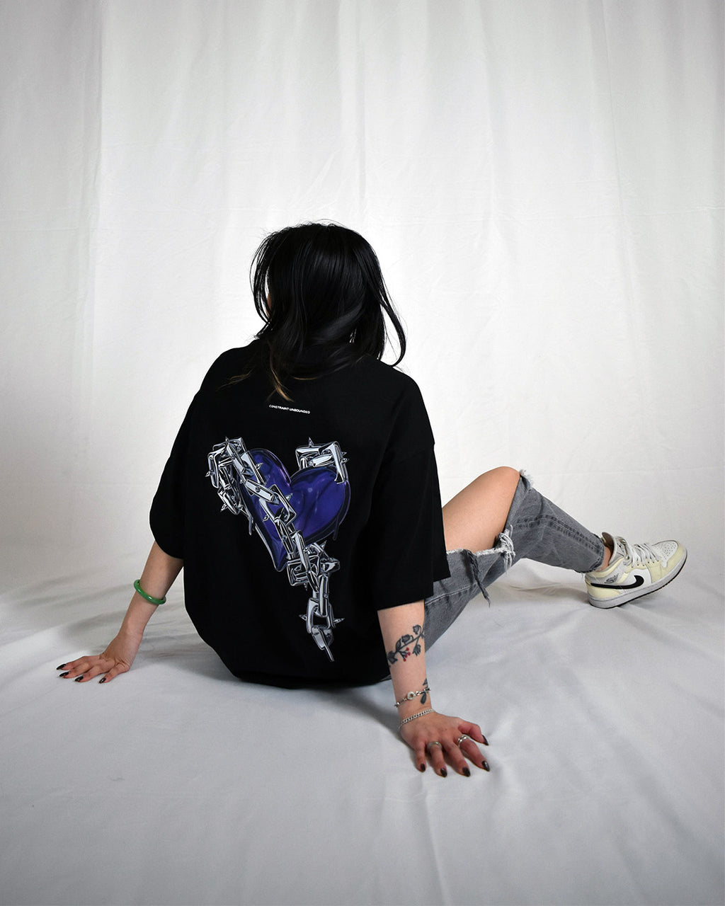 VALNCIA Black Cropped Chrome Tee — “Chained Heart”