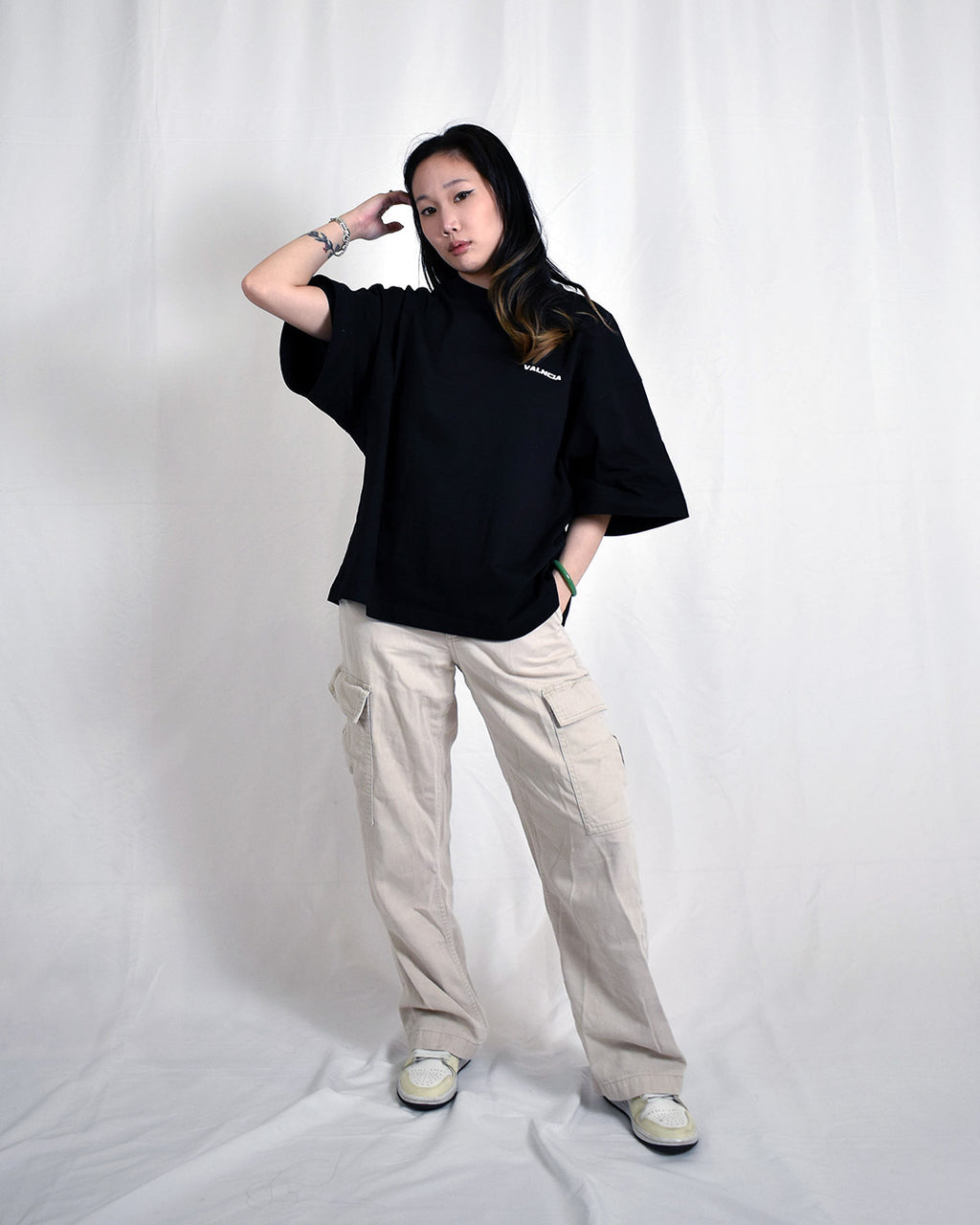 VALNCIA Black Cropped Chrome Tee — “Live Intentionally”