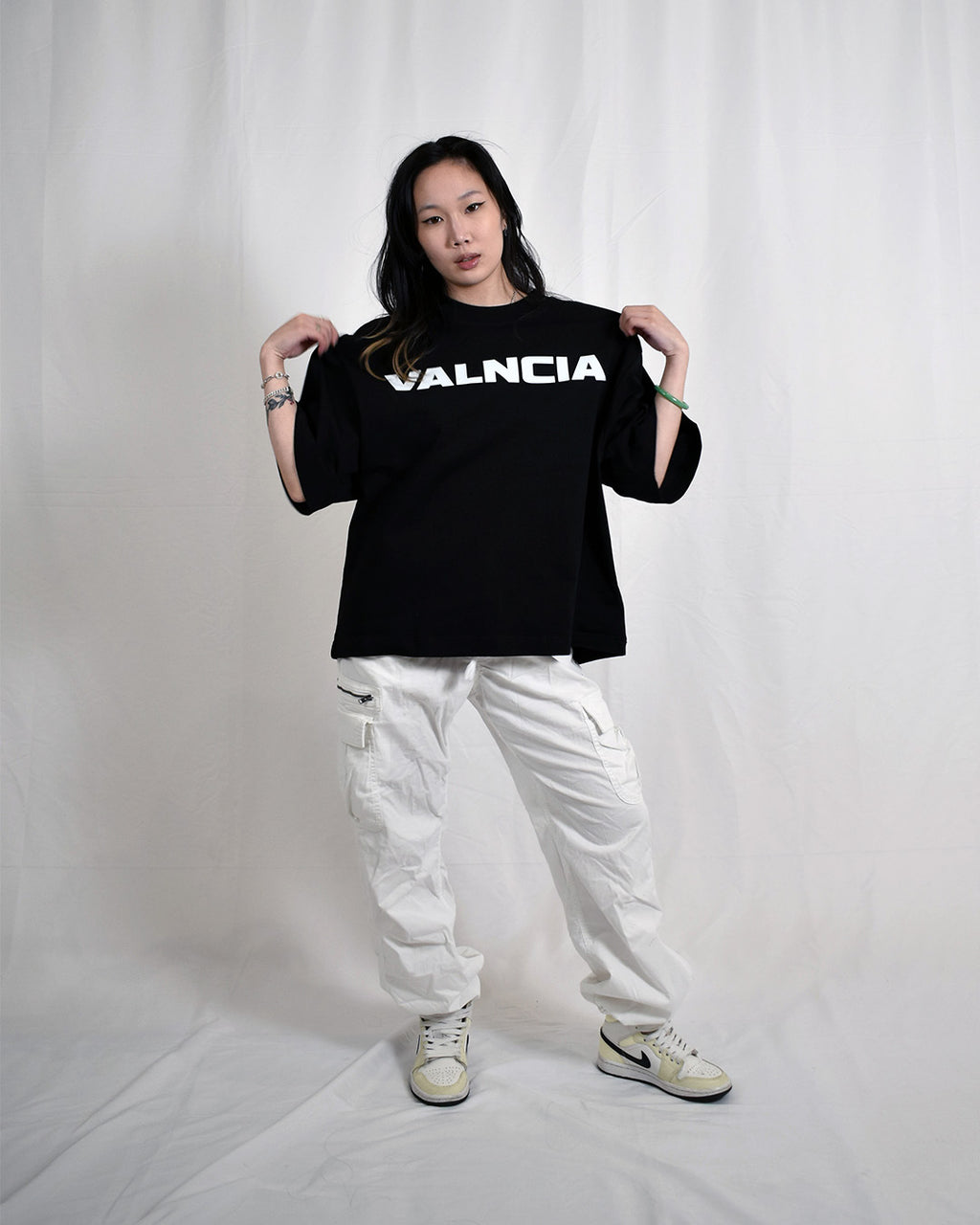 VALNCIA Black Cropped Chrome Tee — “V”