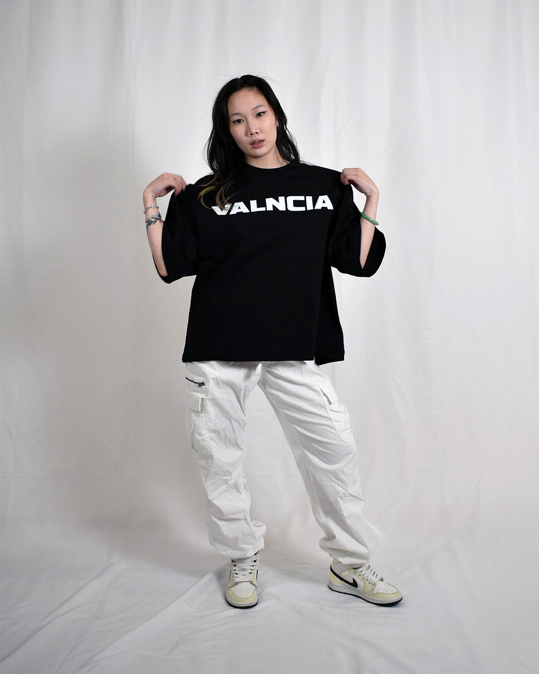 (Pre-Order) VALNCIA Black Cropped Chrome Tee — “V”