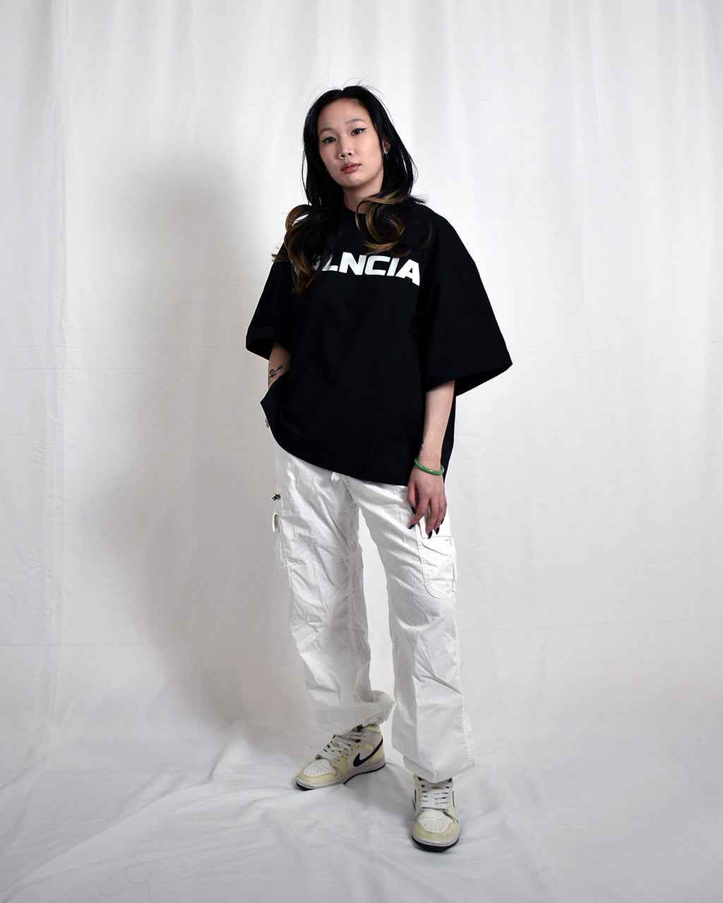VALNCIA Black Cropped Chrome Tee — “V”
