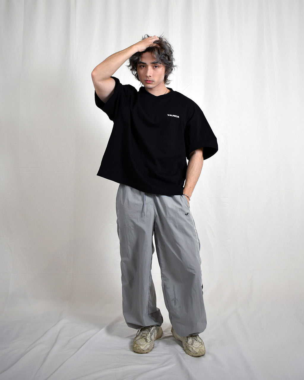 VALNCIA Black Cropped Chrome Tee — “Live Intentionally”