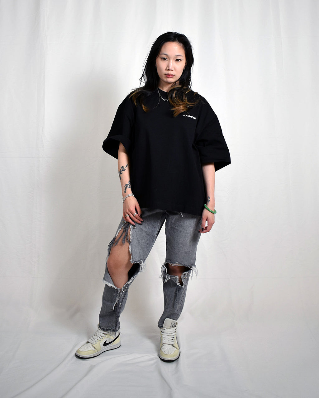 VALNCIA Black Cropped Chrome Tee — “Chained Heart”